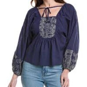 Chic Navy Blouse with Paisley Design. PTP 23